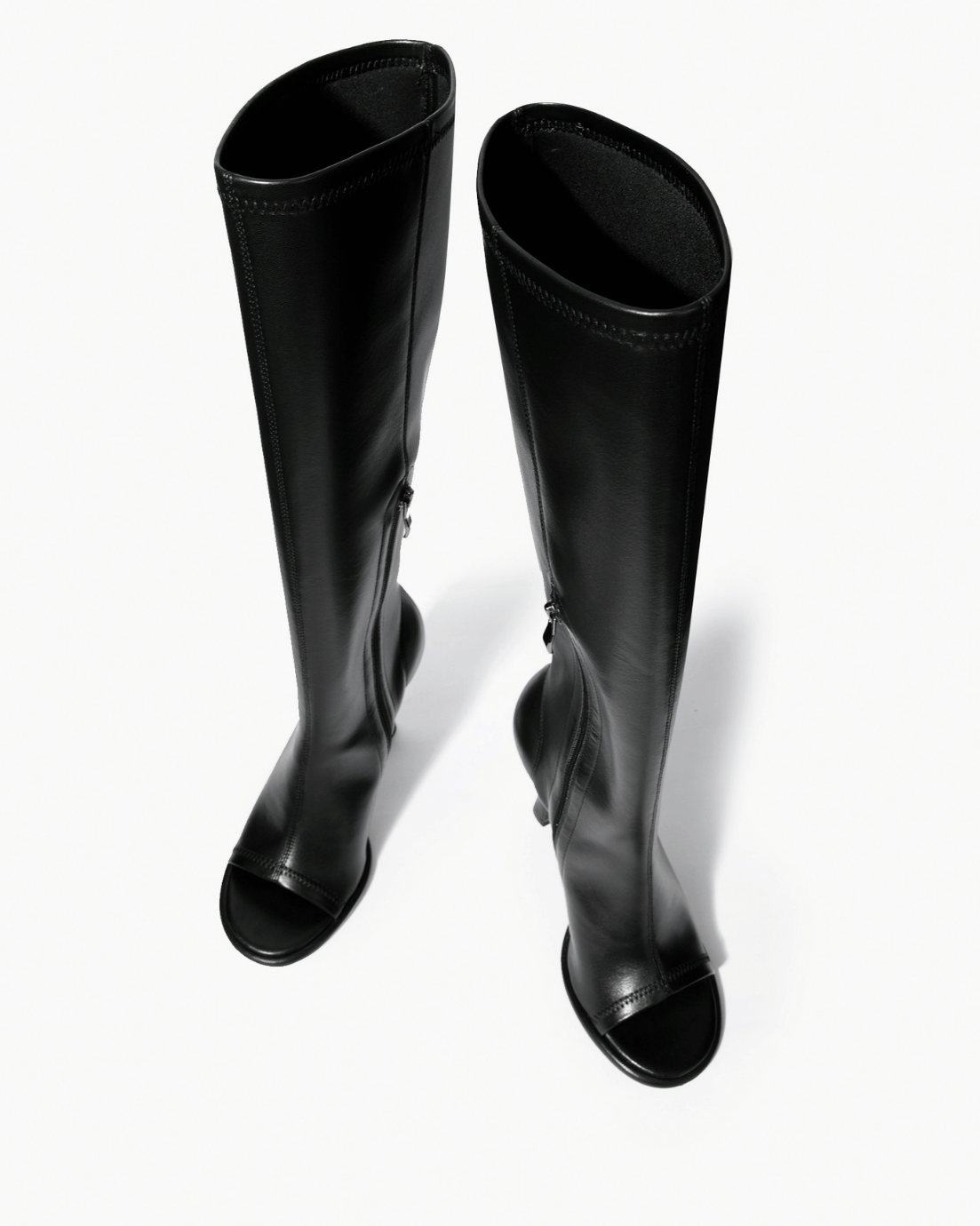 Black stretch microfiber knee-high boots with side zips
