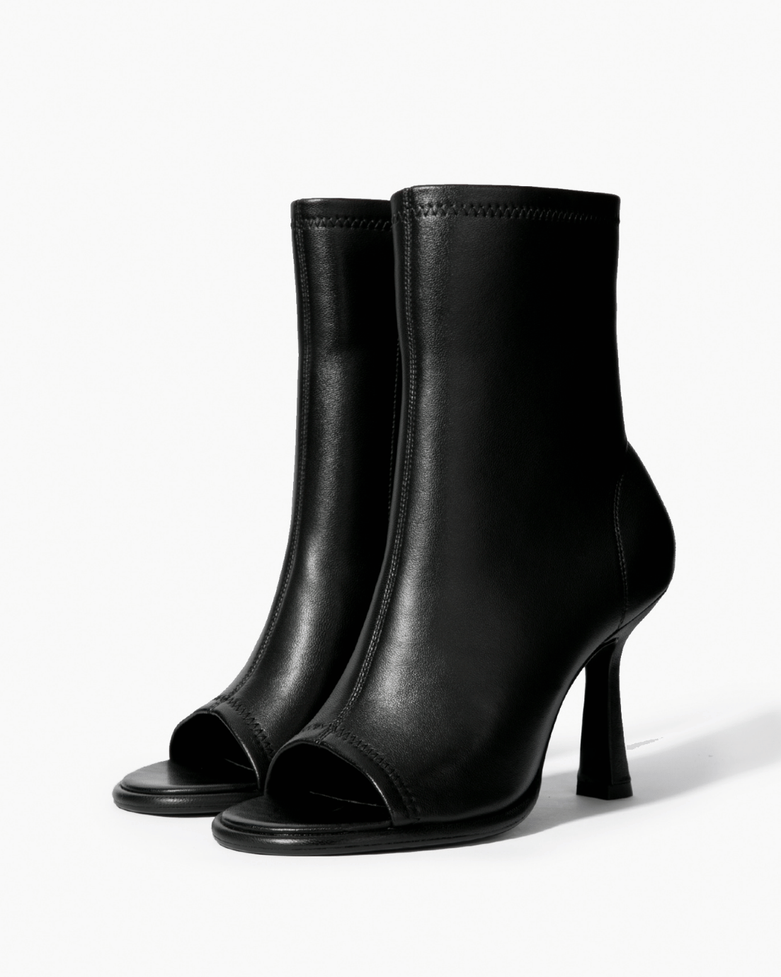 Pair of black genuine stretch-leather peep-toe ankle boots
