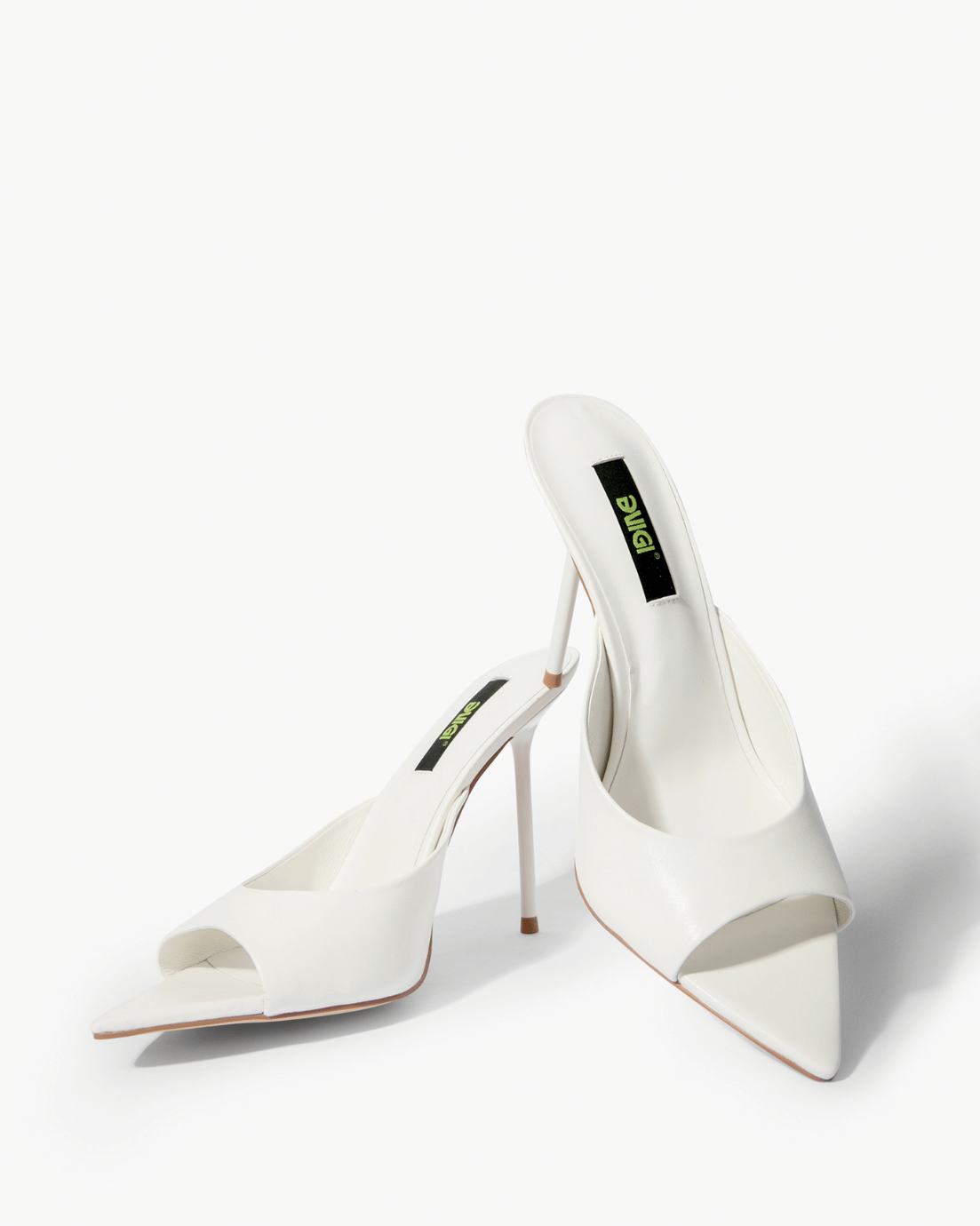 Ivory genuine leather high heel mules, front angle