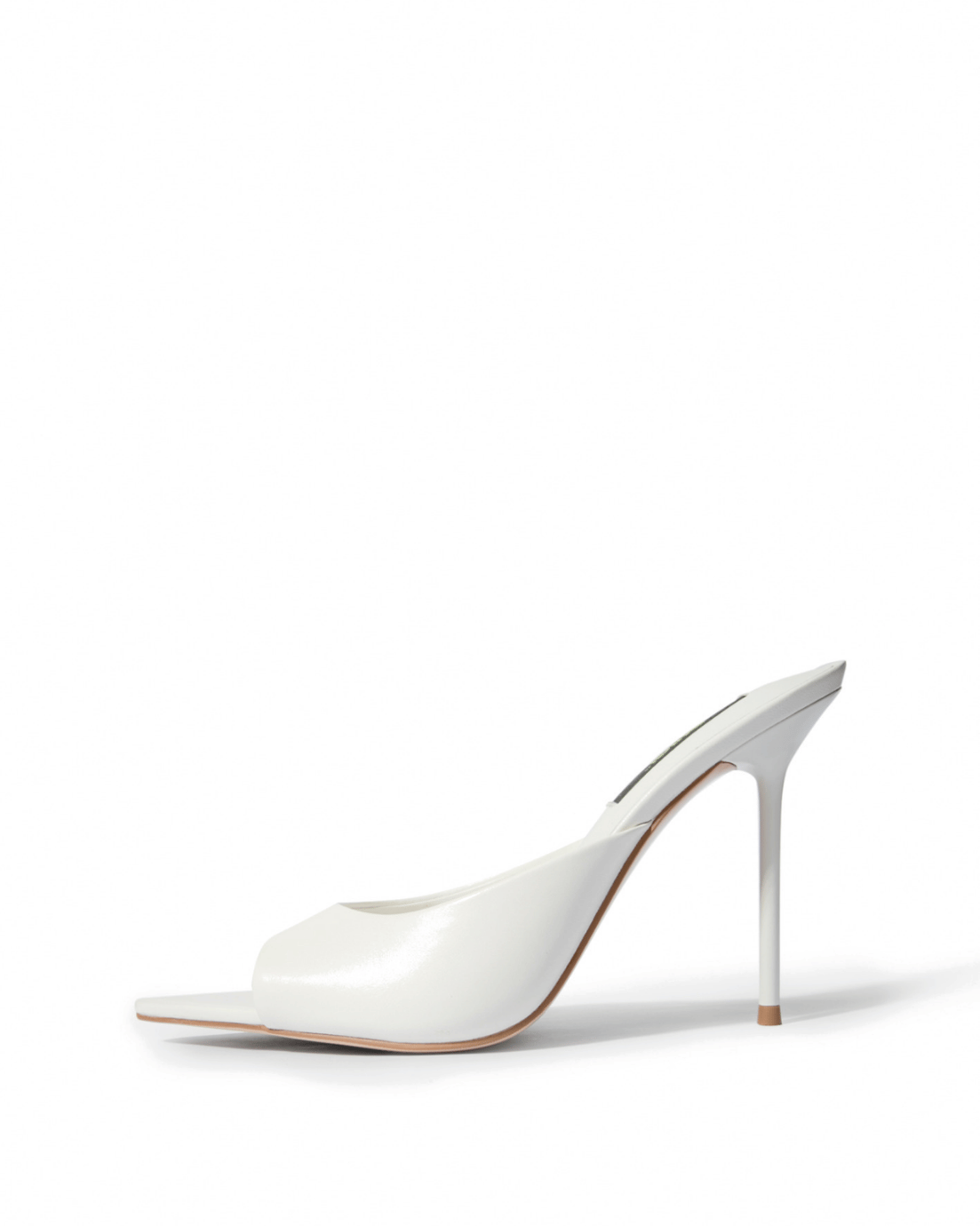 Ivory genuine leather open-toe stiletto mules, side view