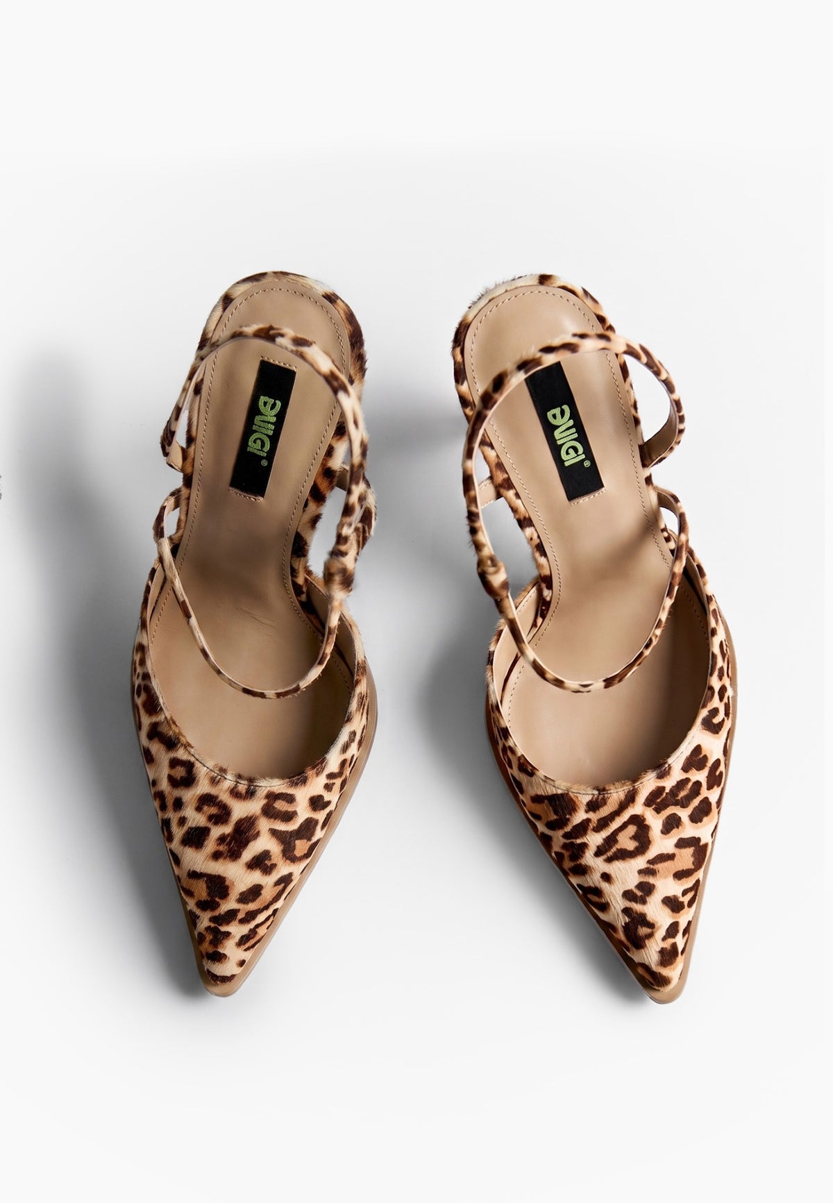 Leopard-print natural fur strappy pumps, top view