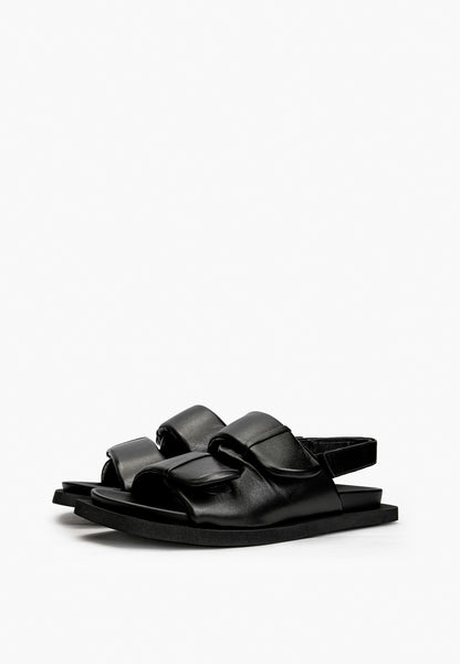 Pair of black leather comfort sandals with two padded adjustable straps