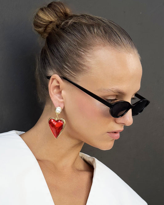 Heart Drop Earrings with Pearl Accent