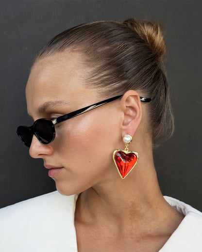 Heart Drop Earrings with Pearl Accent
