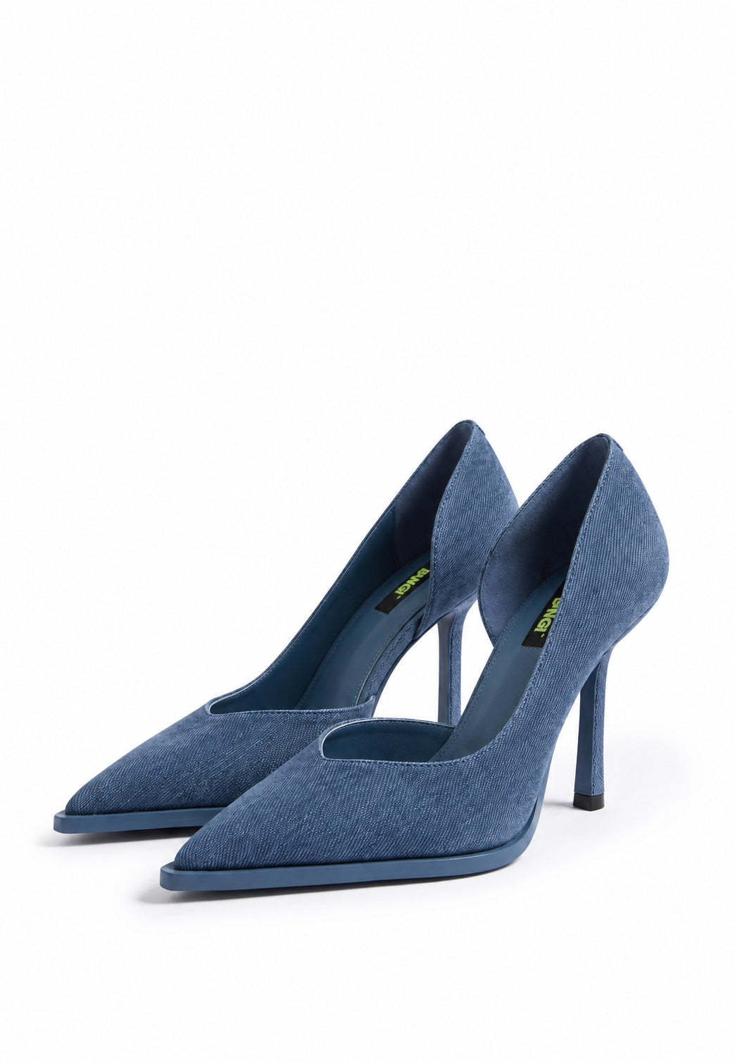 Pair of washed blue zebra-print genuine leather pointed pumps