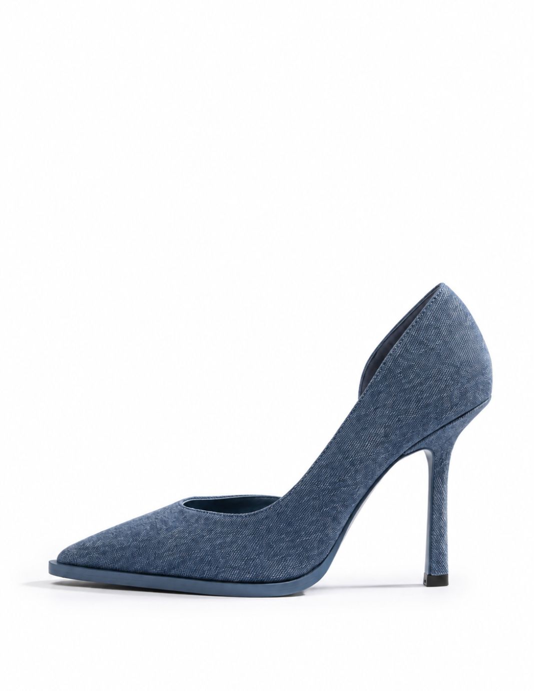 Washed blue zebra-print genuine leather pumps, side view